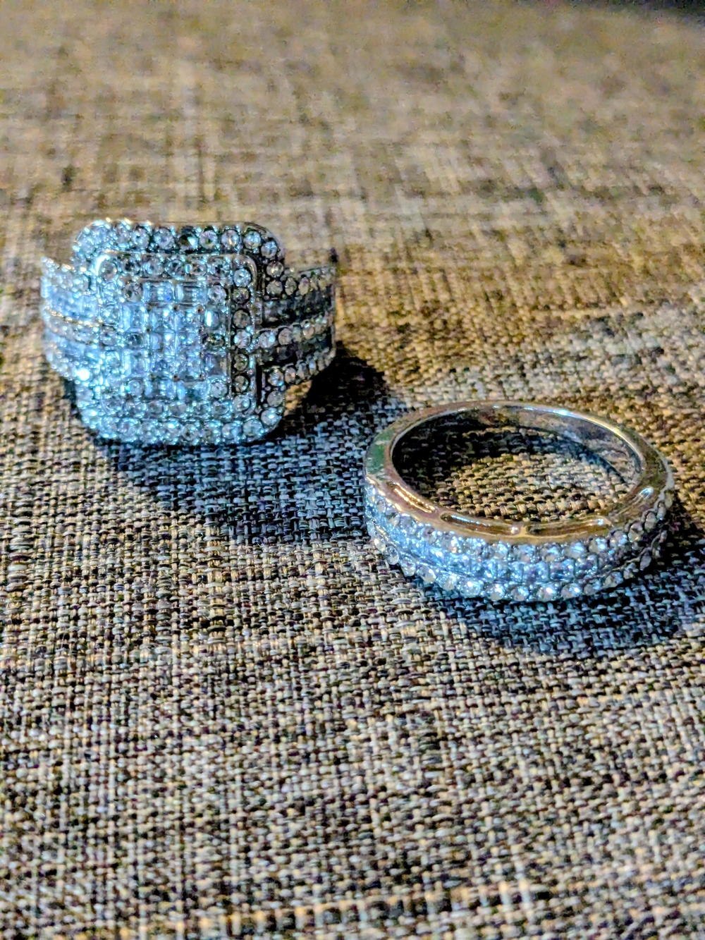 Silver-Tone Pavé CZ Bridal Ring Set - Sparkling White Stones. Size 8.